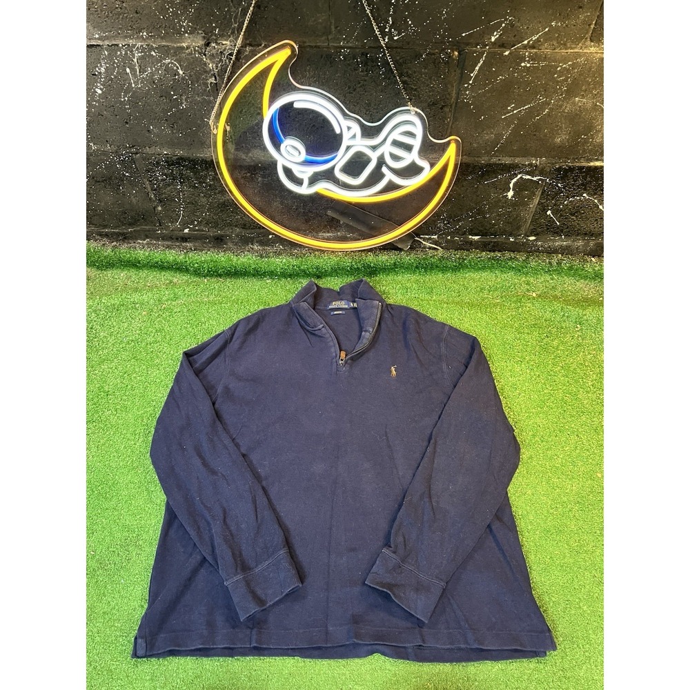 Polo Ralph Lauren Sweater Mens XL Blue Estate Rib 1/4 Zip Pullover Casual